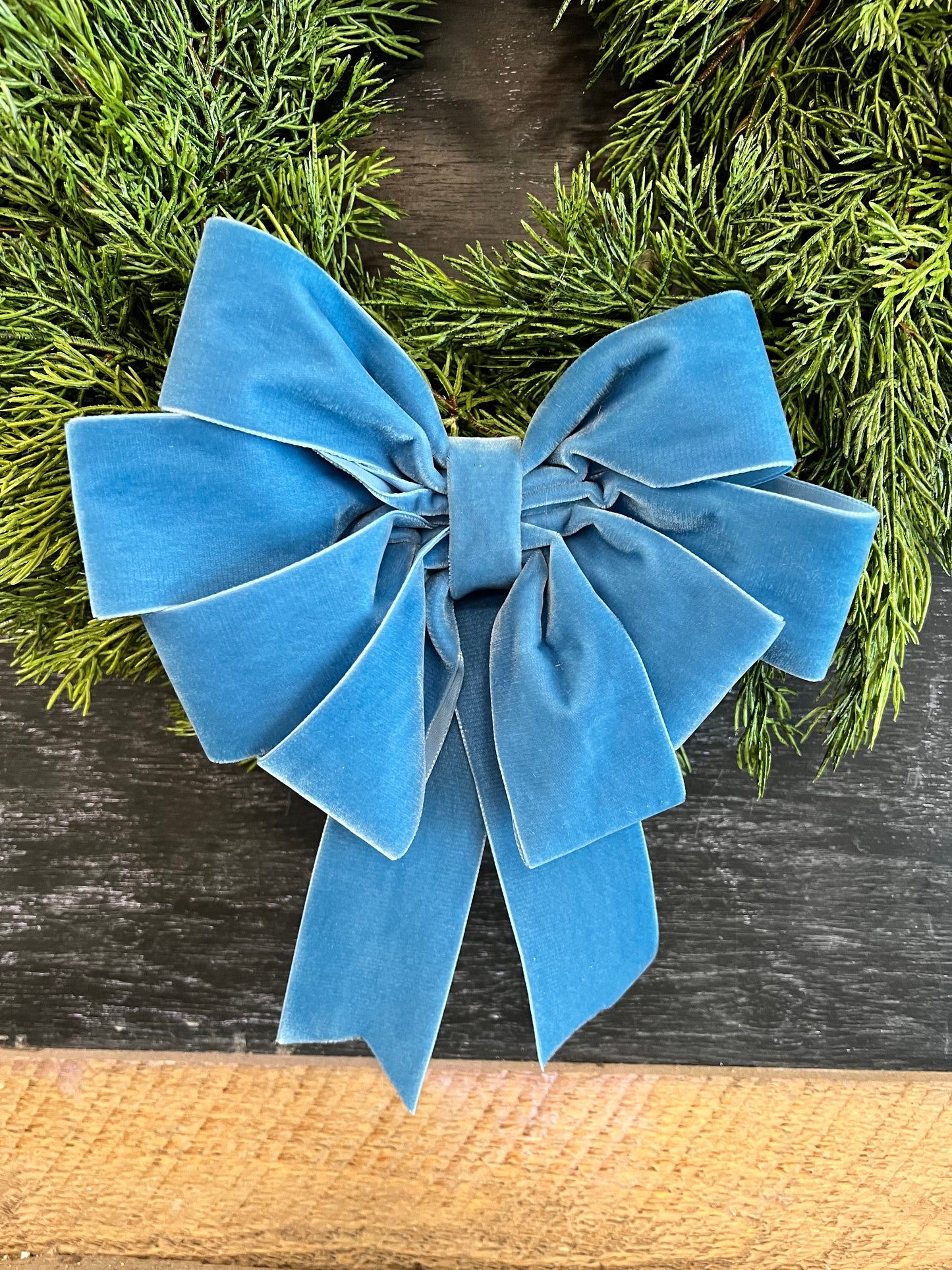 Faux Norfolk Pine Wreath with Velvet Bow (6 color options)