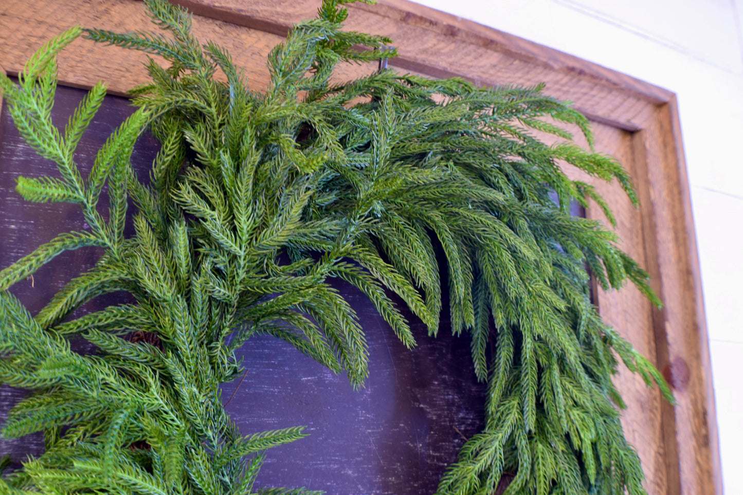 Faux Norfolk Pine Wreath with Velvet Bow (6 color options)
