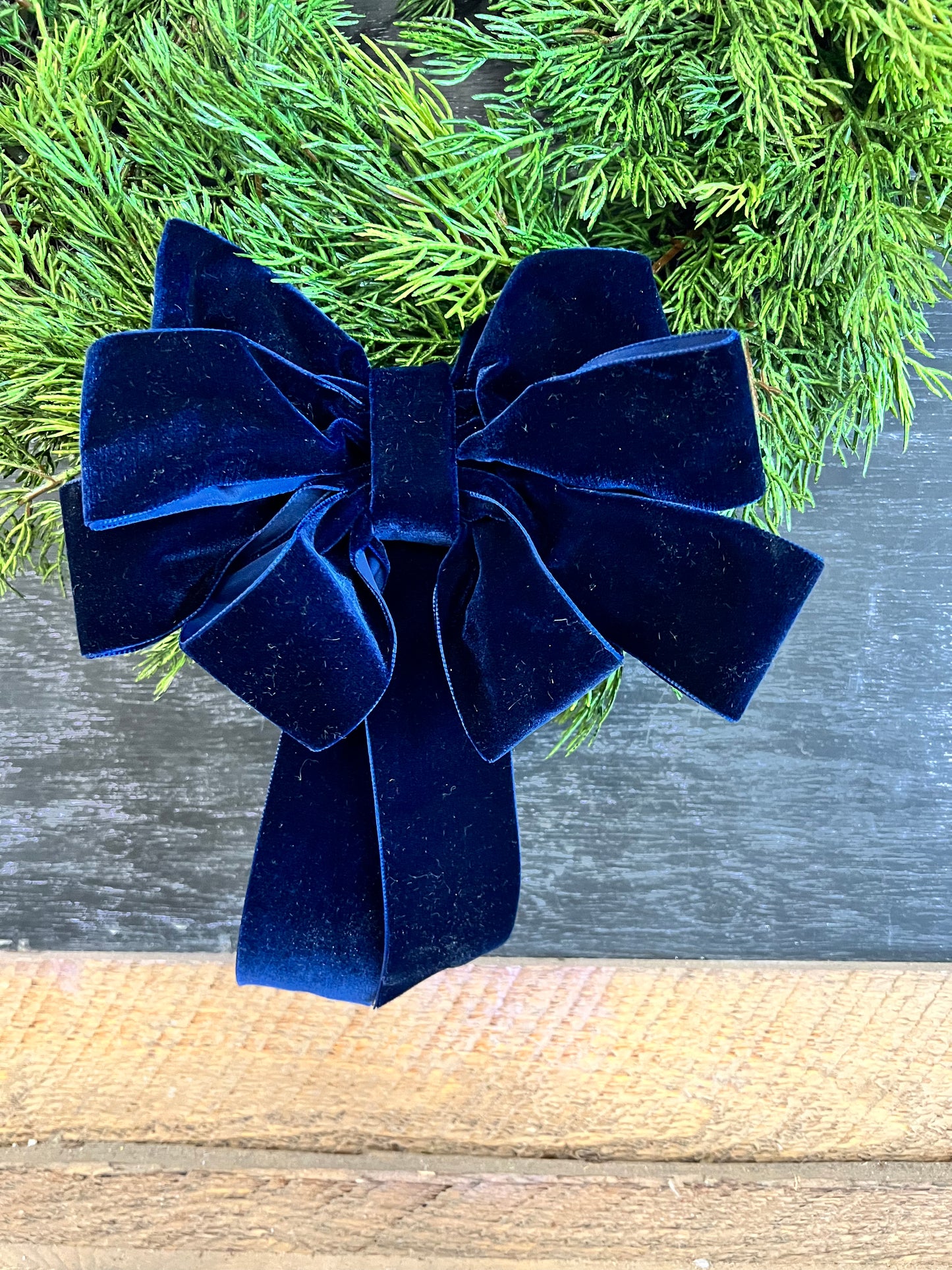 Faux Norfolk Pine Wreath with Velvet Bow (6 color options)