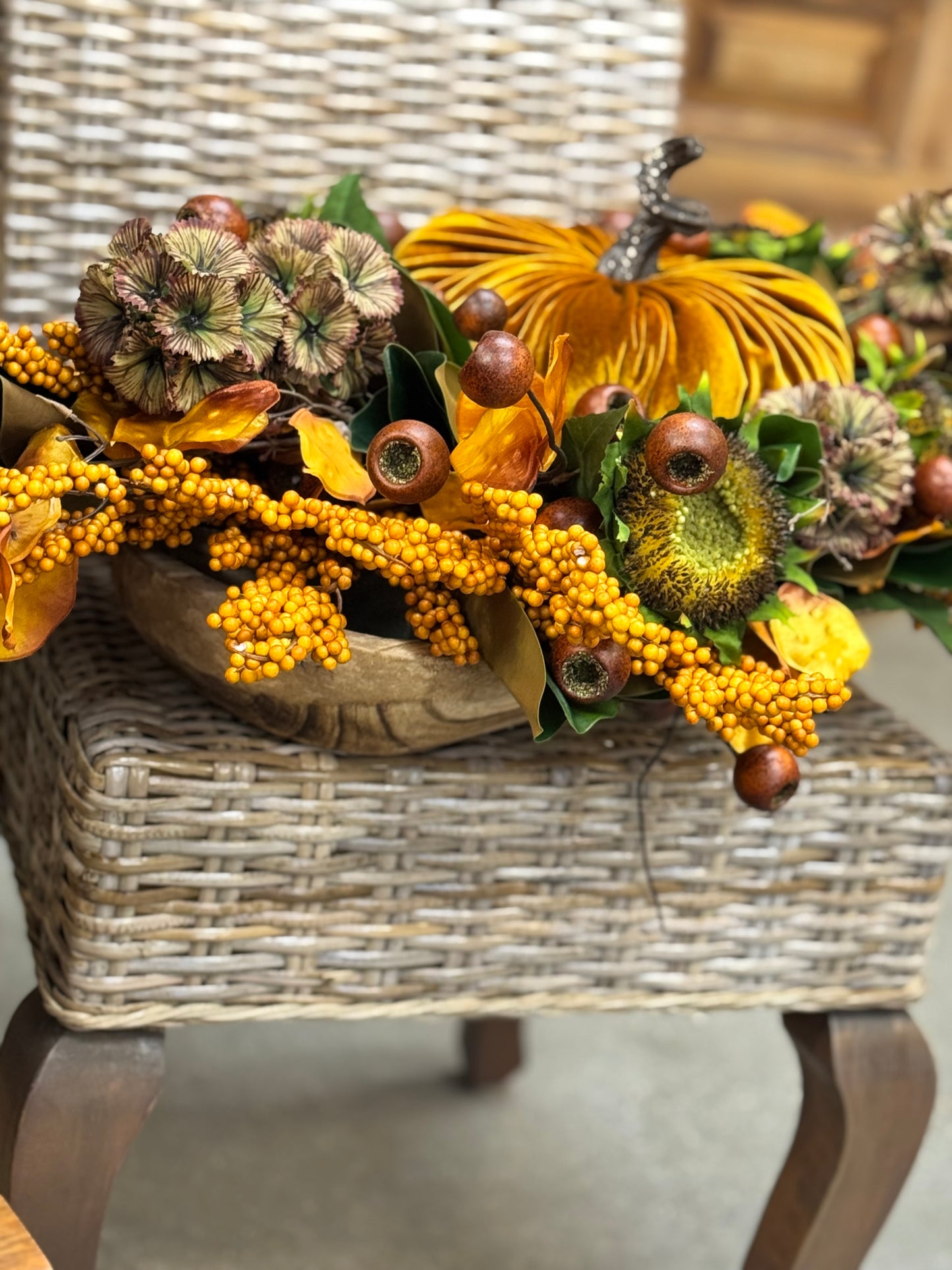 Mustard Pumpkin Thanksgiving Centerpiece