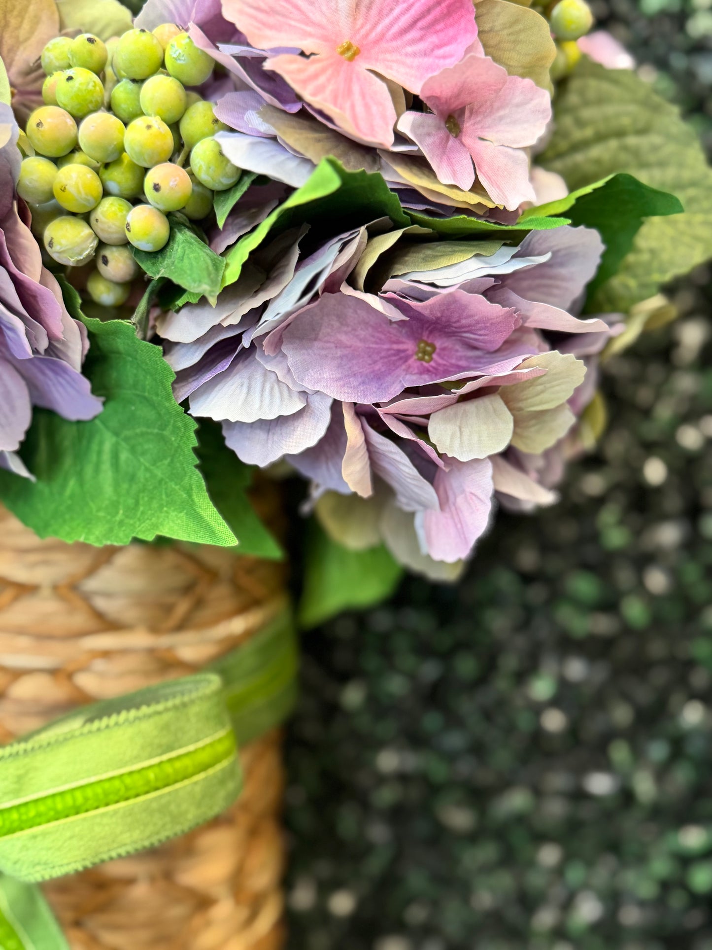 Pepper Berry and Hydrangea Basket