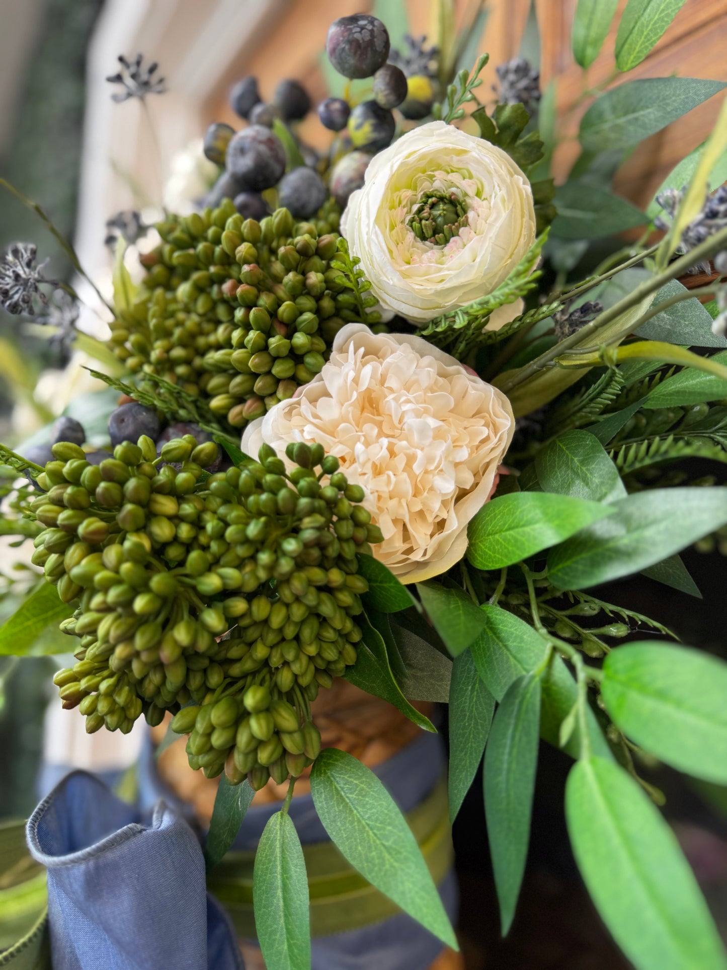 Sedum, Ranunculus & Crabapple Basket