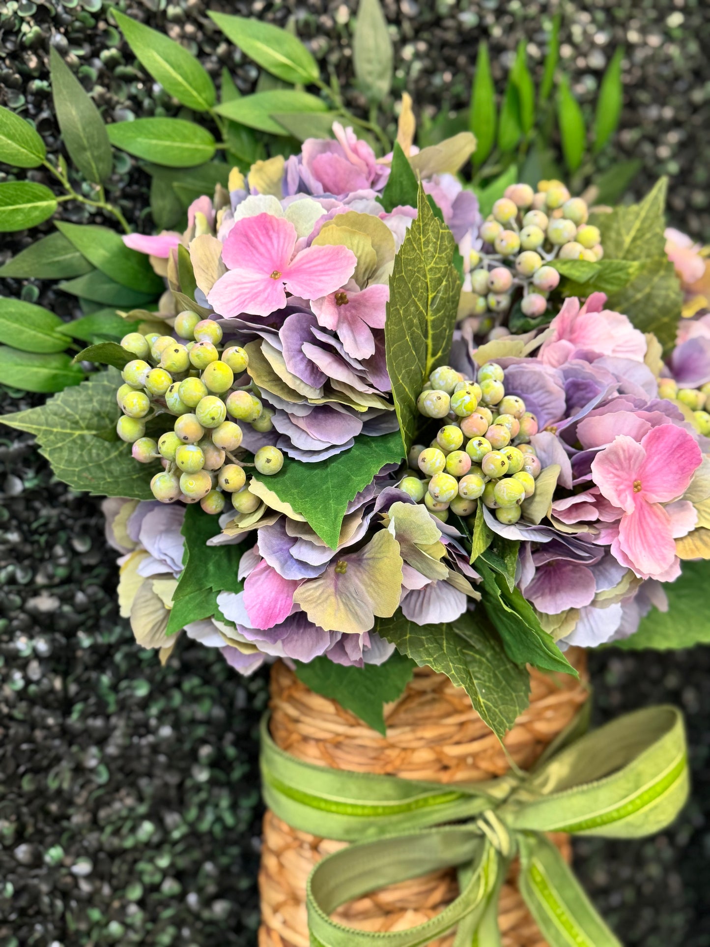 Pepper Berry and Hydrangea Basket