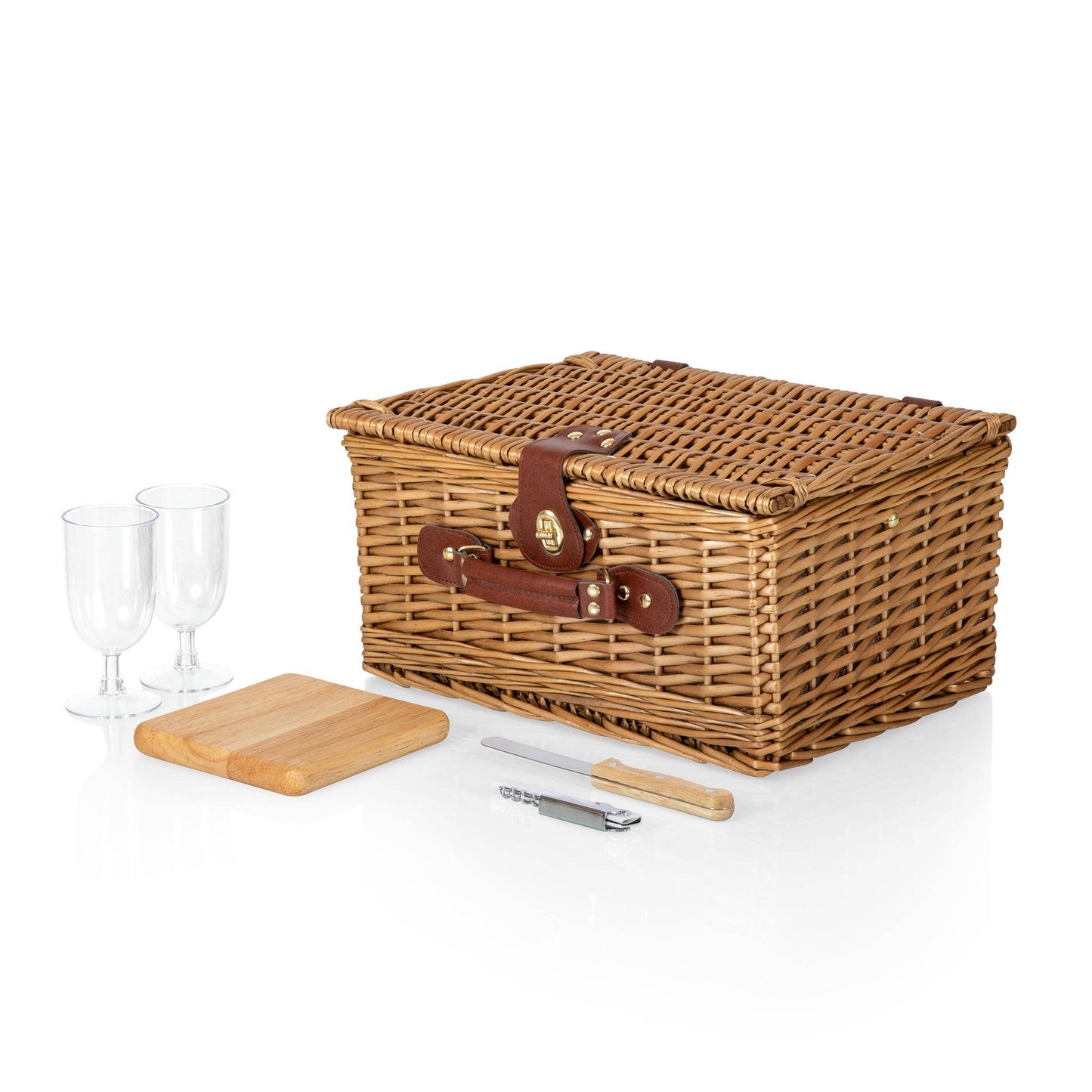 Classic Wine & Cheese Picnic Basket: Red & White Gingham Pattern
