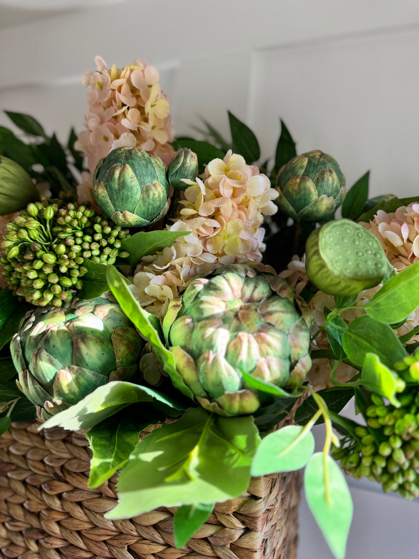 Hydrangea, Artichoke & Sedum Basket