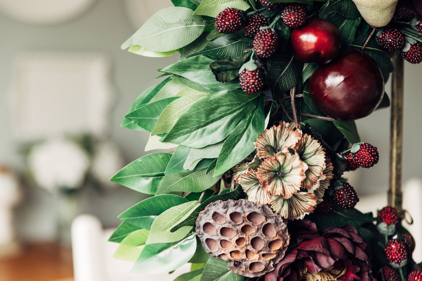 Fall Pear, Plum and Peony Wreath