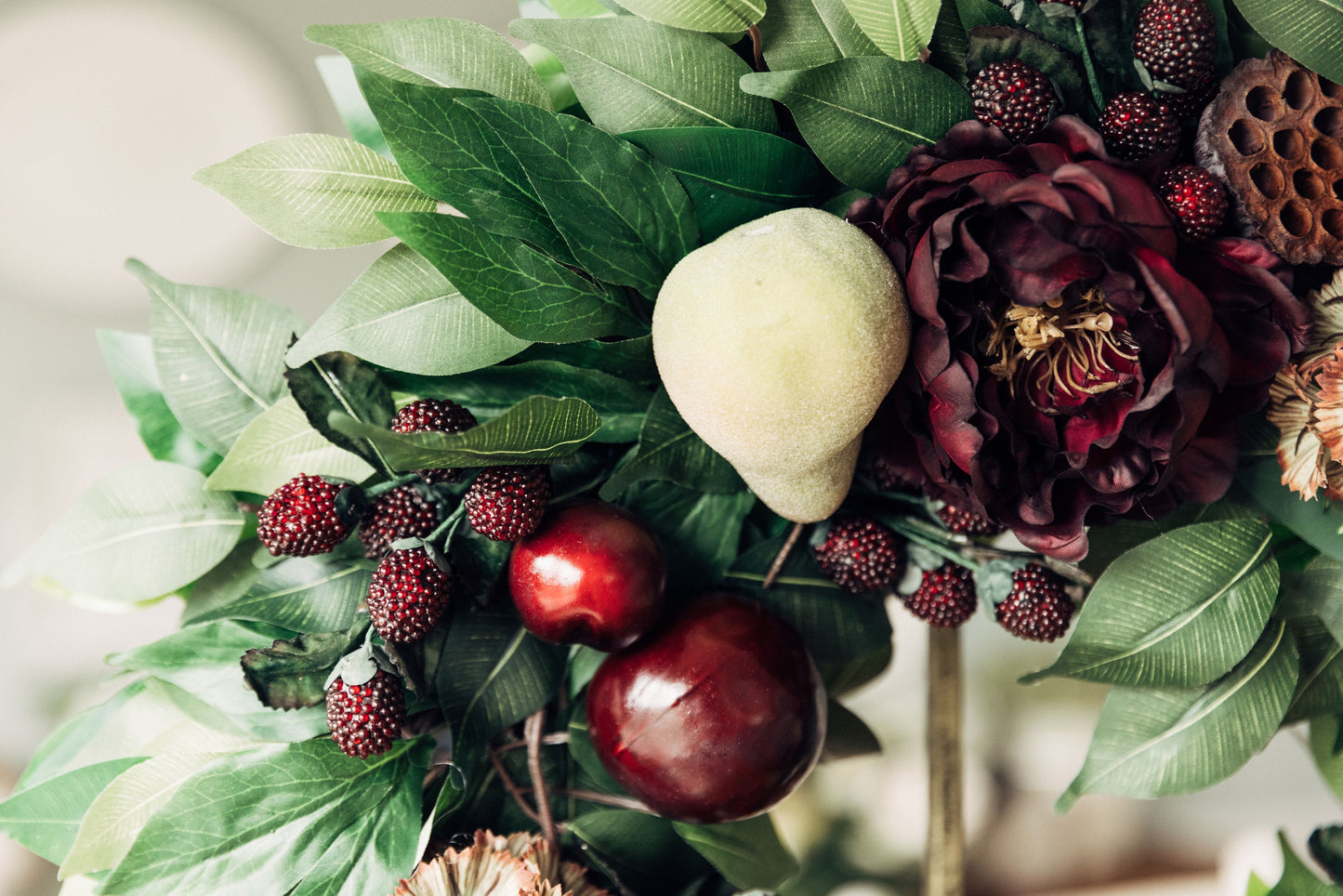 Fall Pear, Plum and Peony Wreath