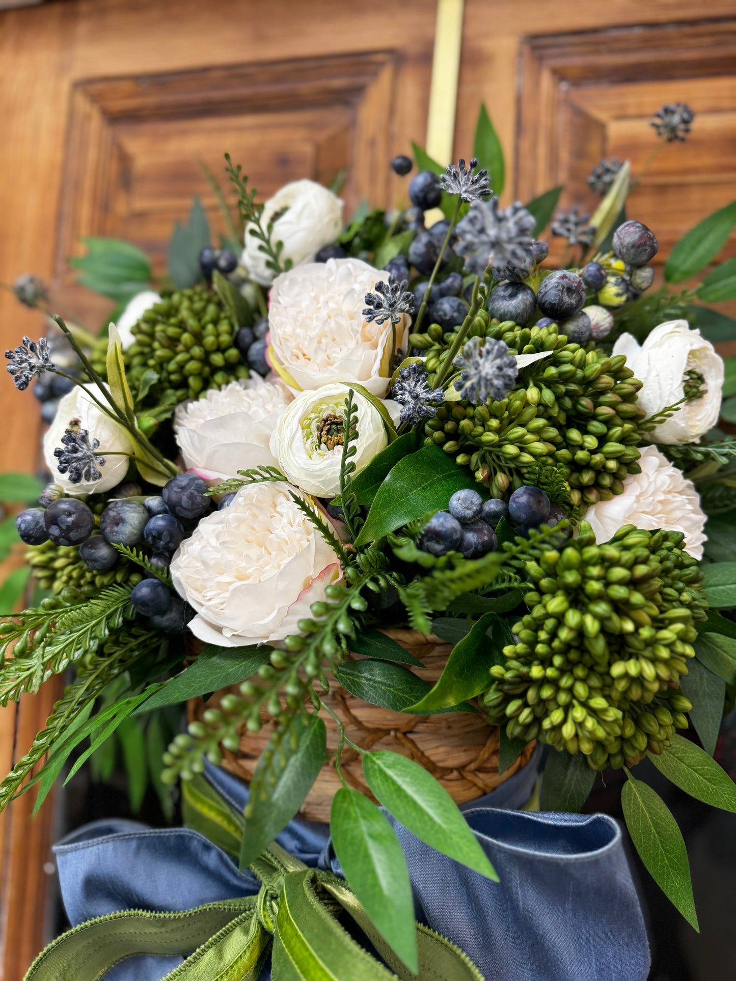 Sedum, Ranunculus & Crabapple Basket