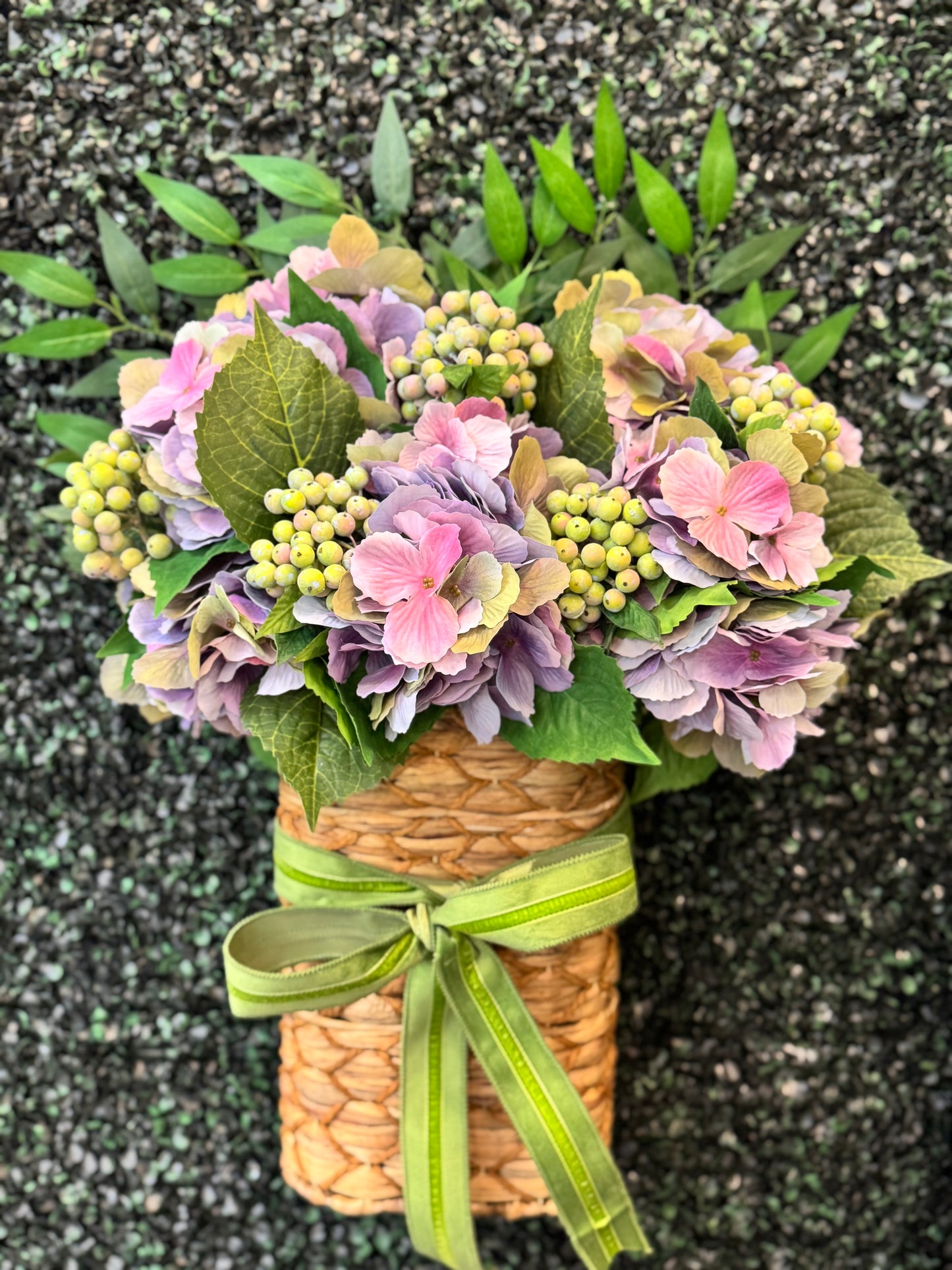 Pepper Berry and Hydrangea Basket