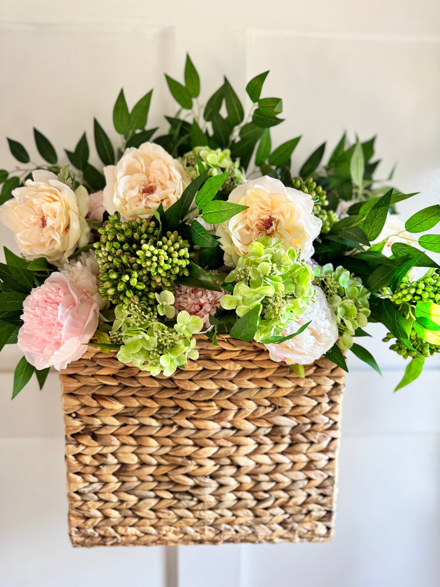 Snowball Hydrangea, Peony & Sedum Basket