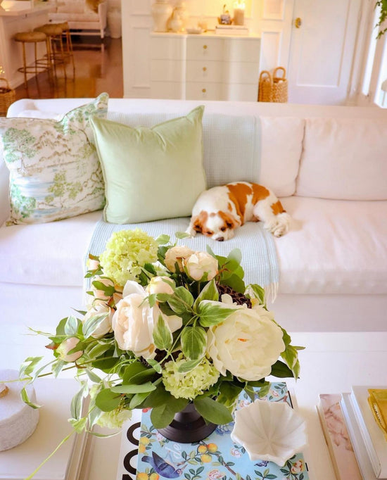 Peony, Artichoke, Hydrangeas, Eucalyptus and Ivy Floral Arrangement