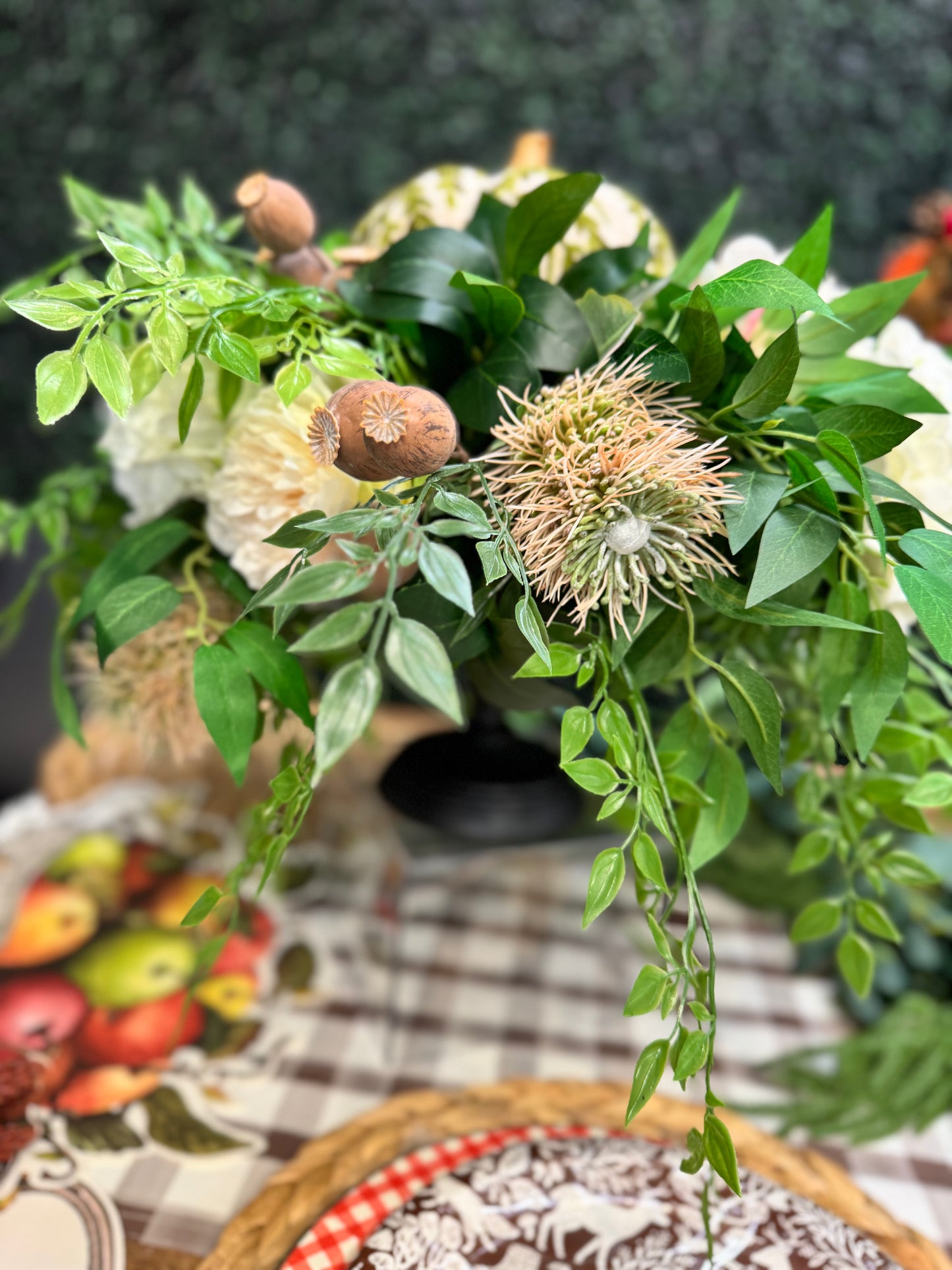 Green and white Pumpkin Fall Centerpiece