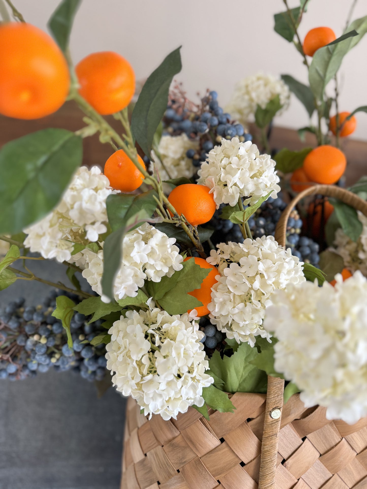Blueberry, Snowball Hydrangea and Tangerine Basket