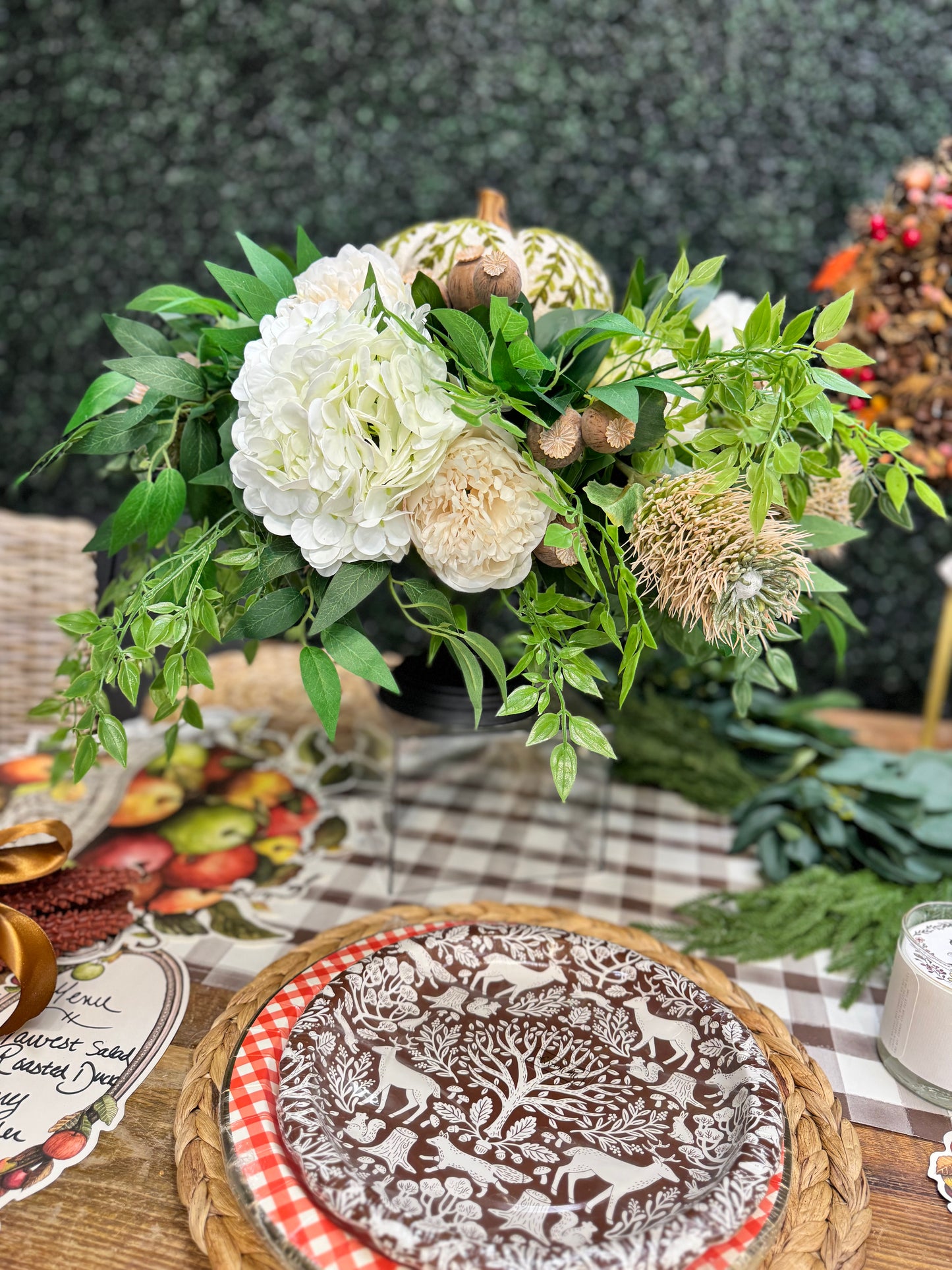 Green and white Pumpkin Fall Centerpiece