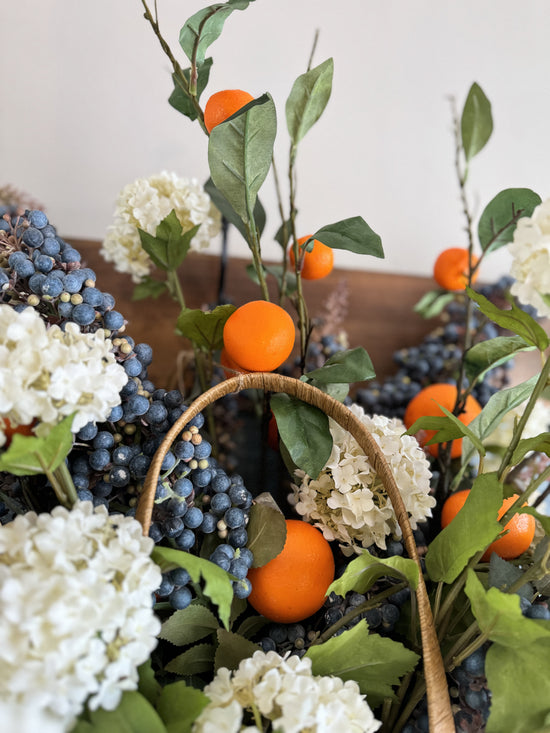 Blueberry, Snowball Hydrangea and Tangerine Basket