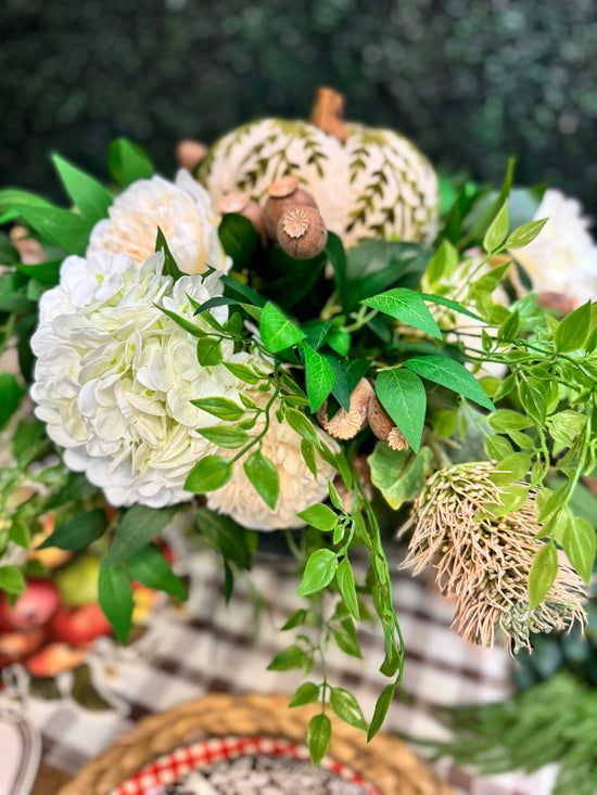 Green and white Pumpkin Fall Centerpiece