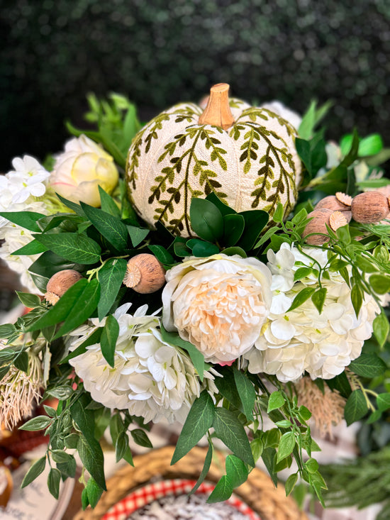 Green and white Pumpkin Fall Centerpiece
