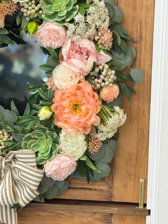 Peach Peony and Succulent Wreath