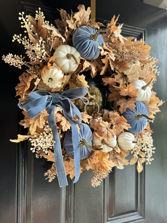 Blue Velvet Pumpkin Wreath