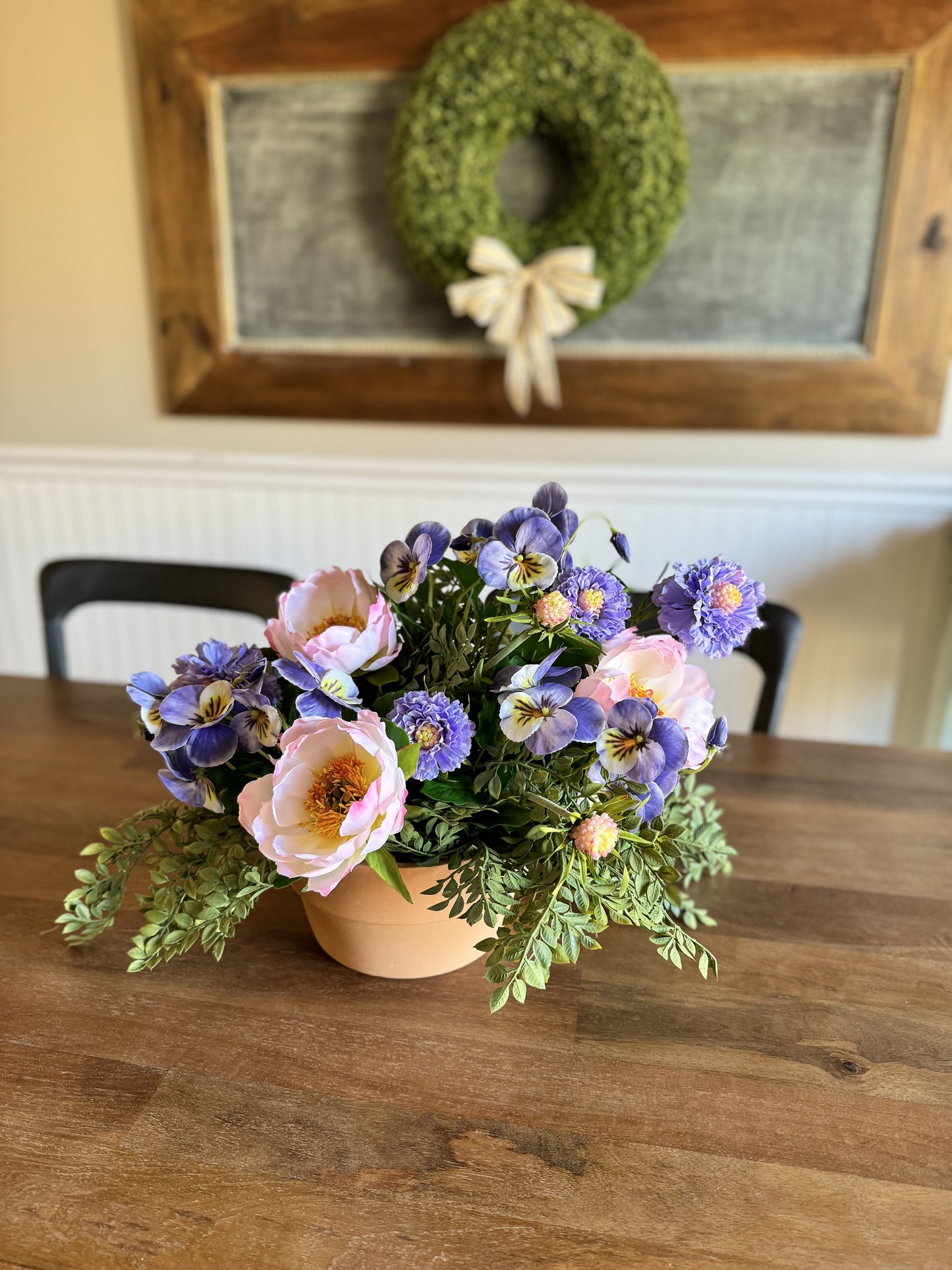 Faux Pansy and Peony Pot