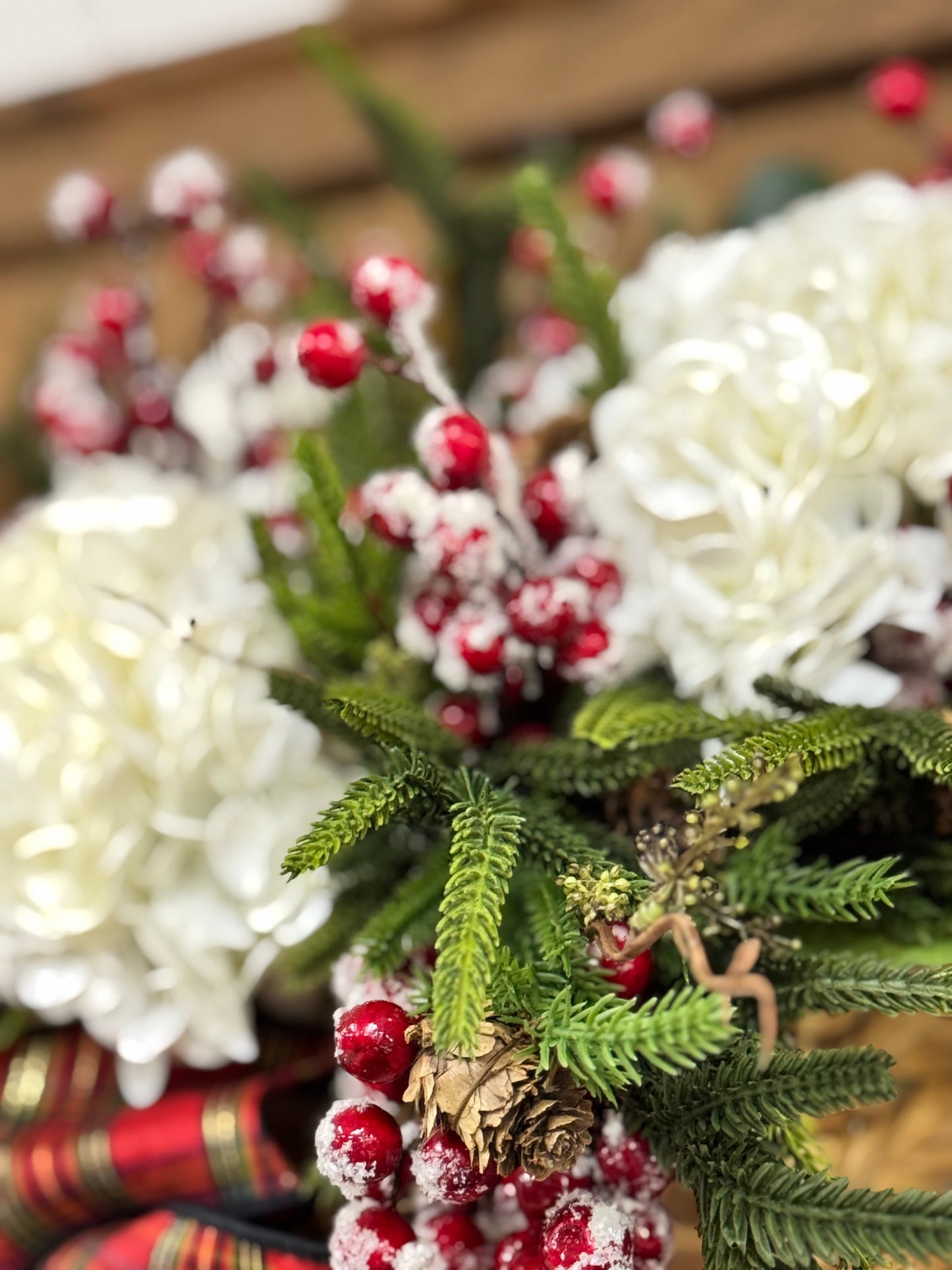 Snowy Hydrangea, Magnolia and Berry Basket