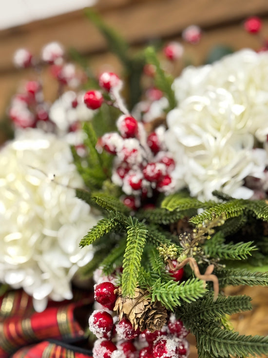 Snowy Hydrangea, Magnolia and Berry Basket