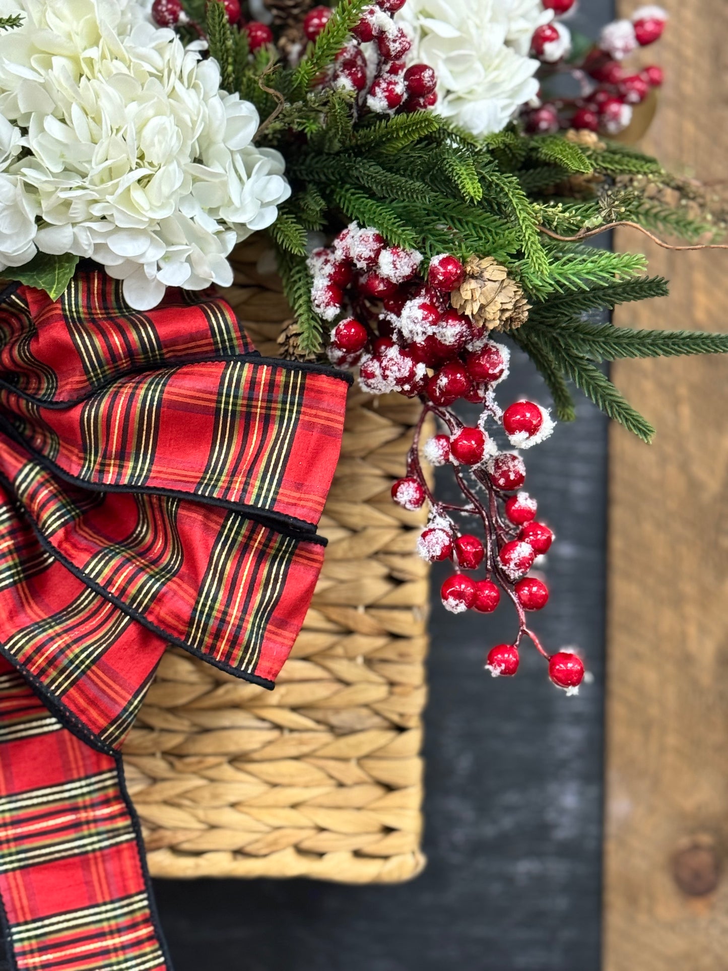 Snowy Hydrangea, Magnolia and Berry Basket