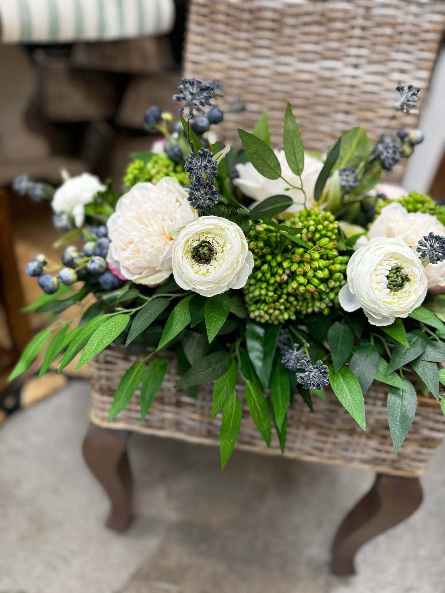 Sedum, Ranunculus & Crabapple Centerpiece