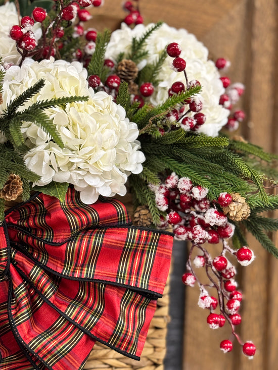 Snowy Hydrangea, Magnolia and Berry Basket