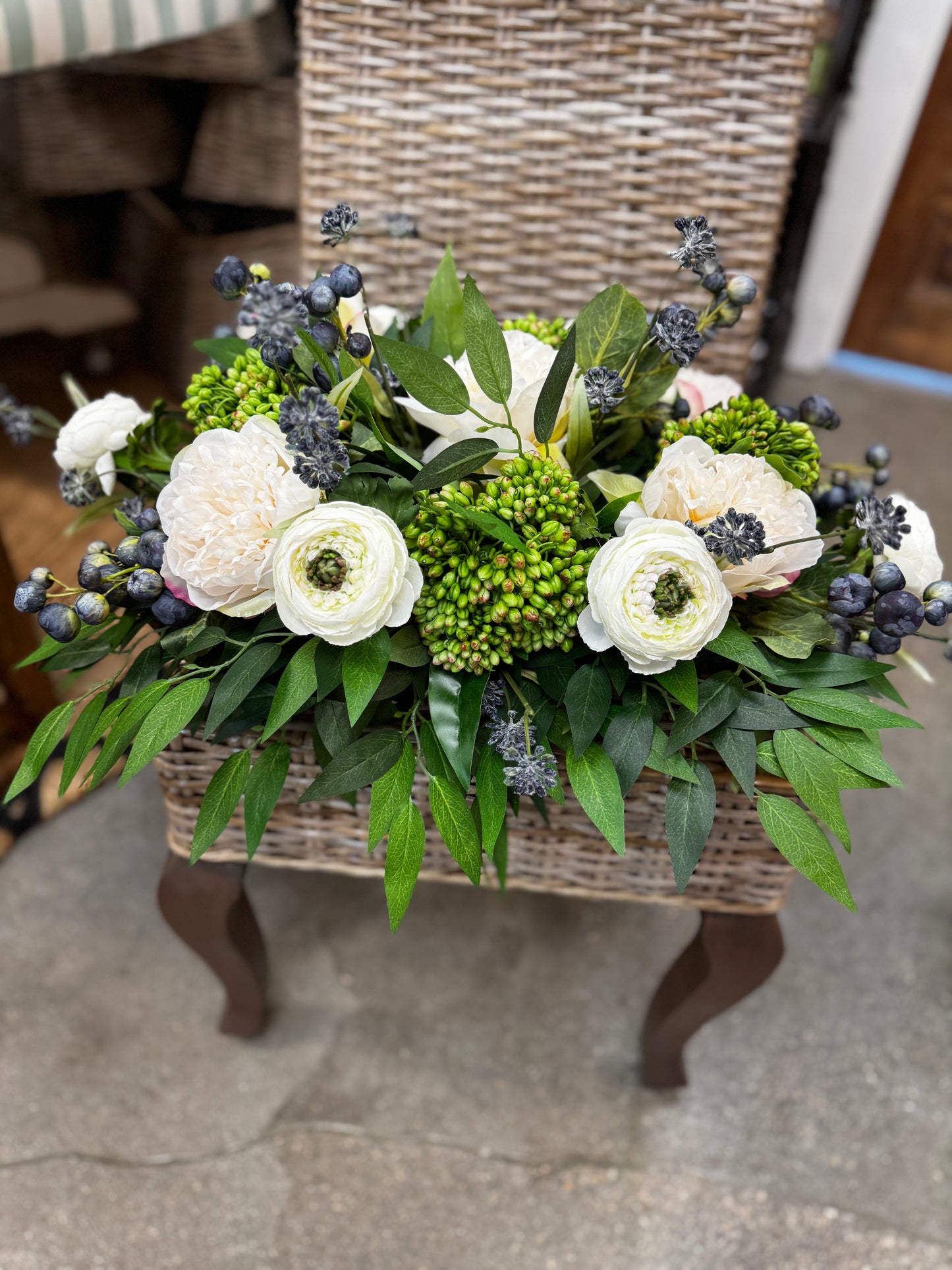 Sedum, Ranunculus & Crabapple Centerpiece