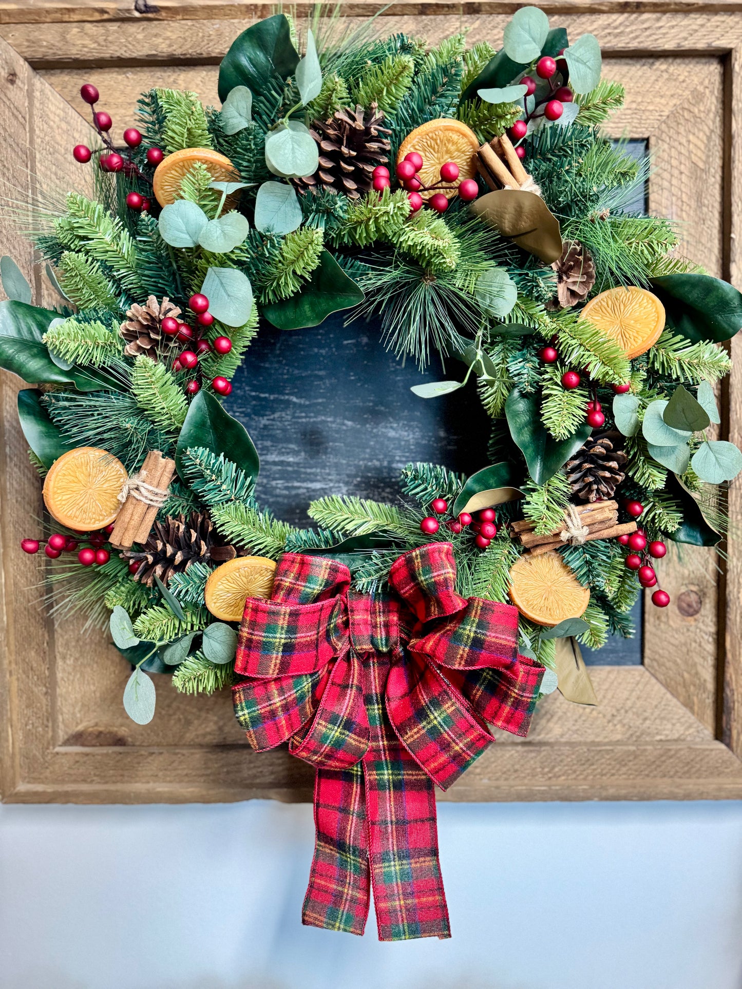 XL Holly Berry Christmas Wreath with Red Bow