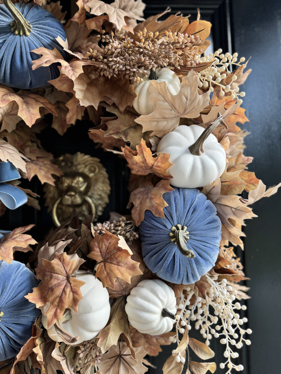 Blue Velvet Pumpkin Wreath