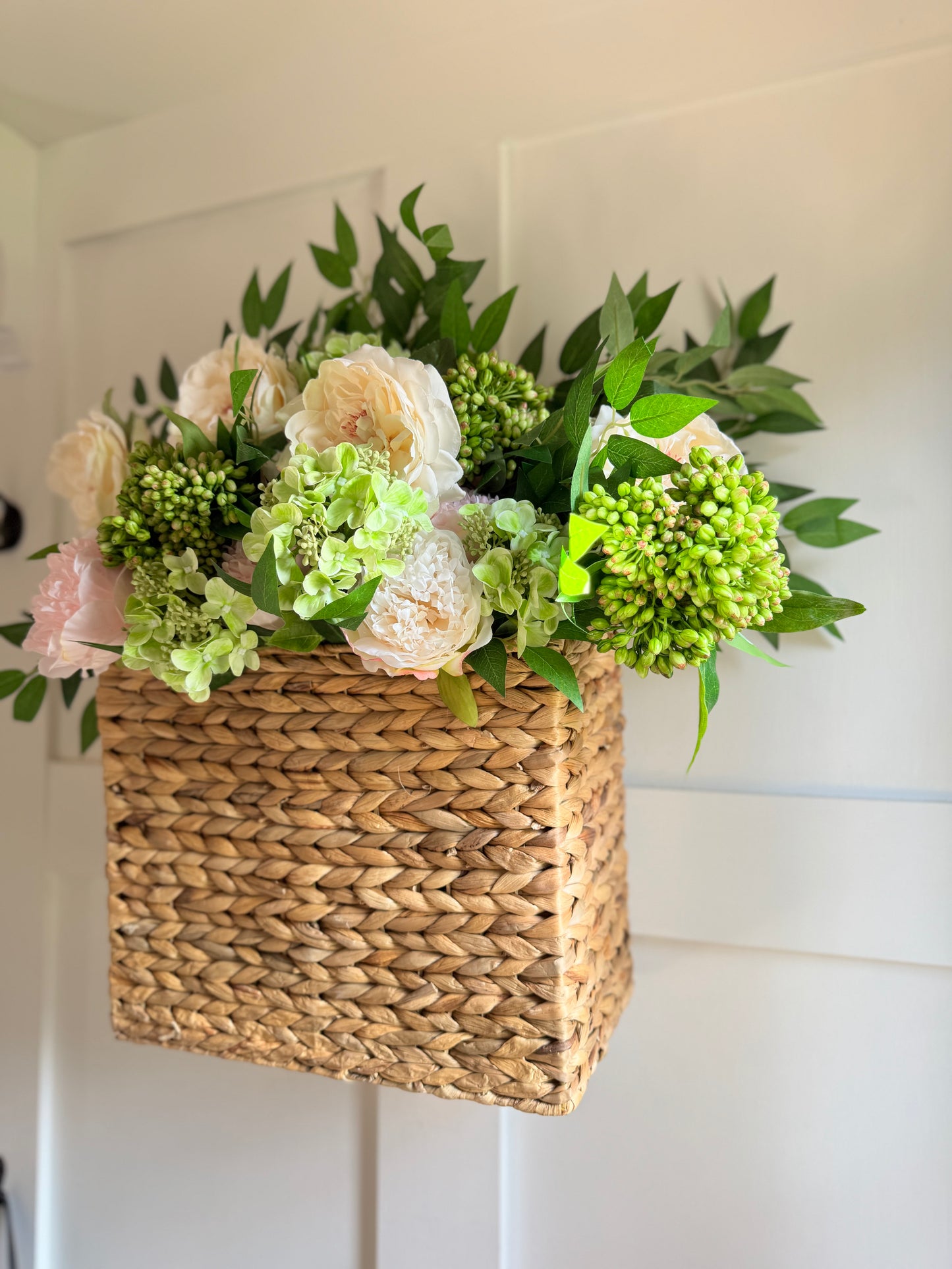Snowball Hydrangea, Peony & Sedum Basket