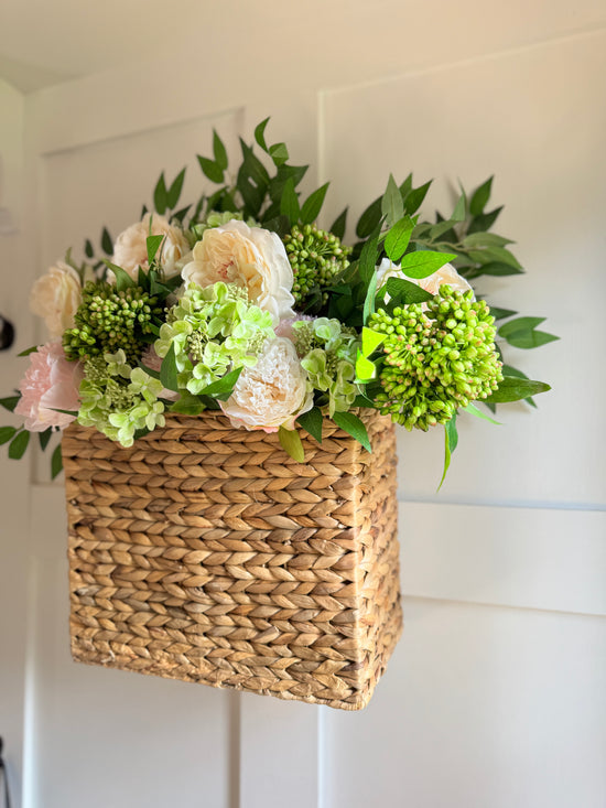 Snowball Hydrangea, Peony & Sedum Basket