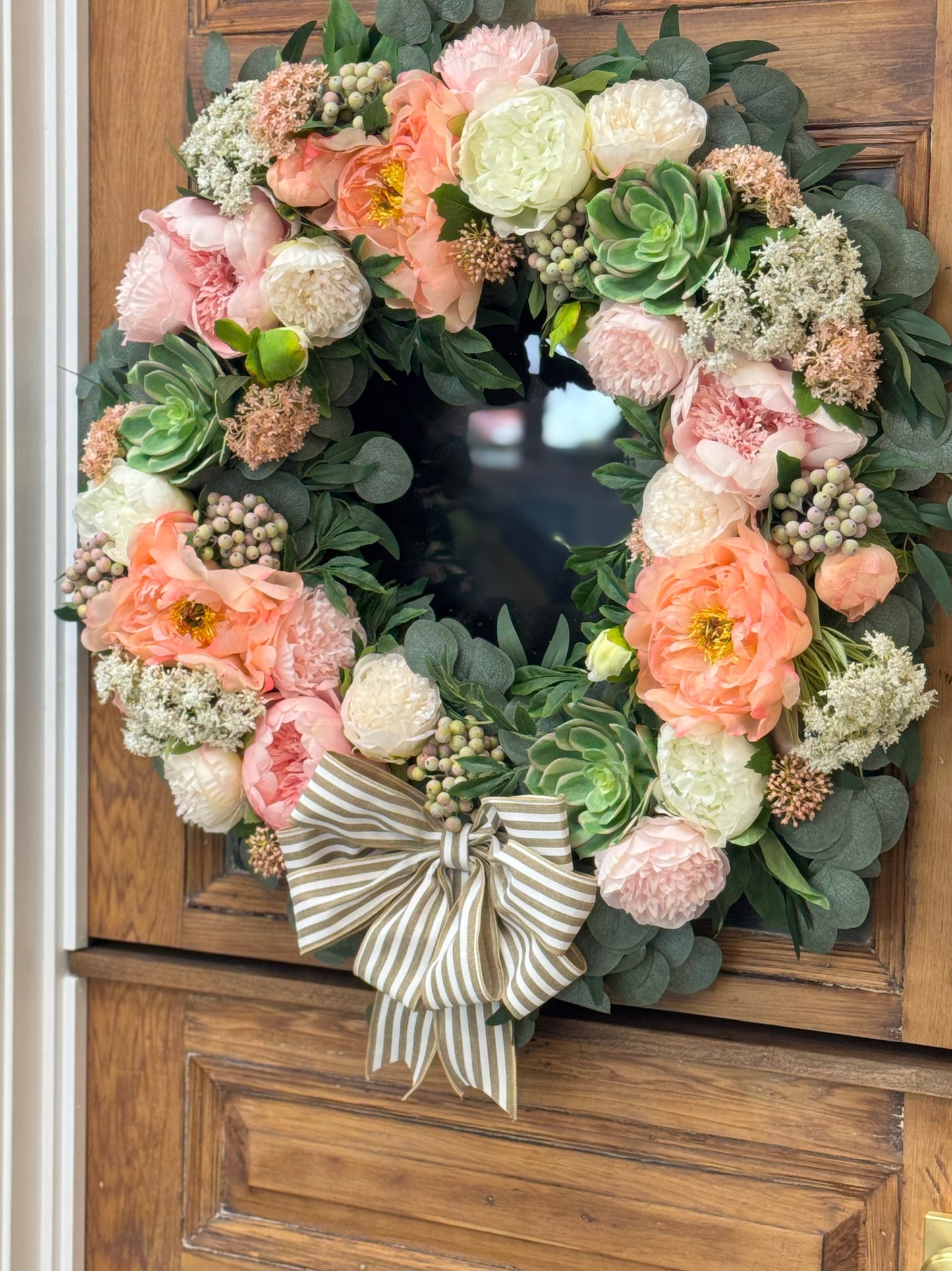 Peach Peony and Succulent Wreath