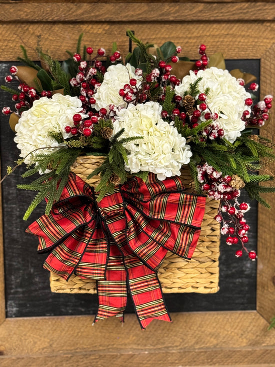 Snowy Hydrangea, Magnolia and Berry Basket