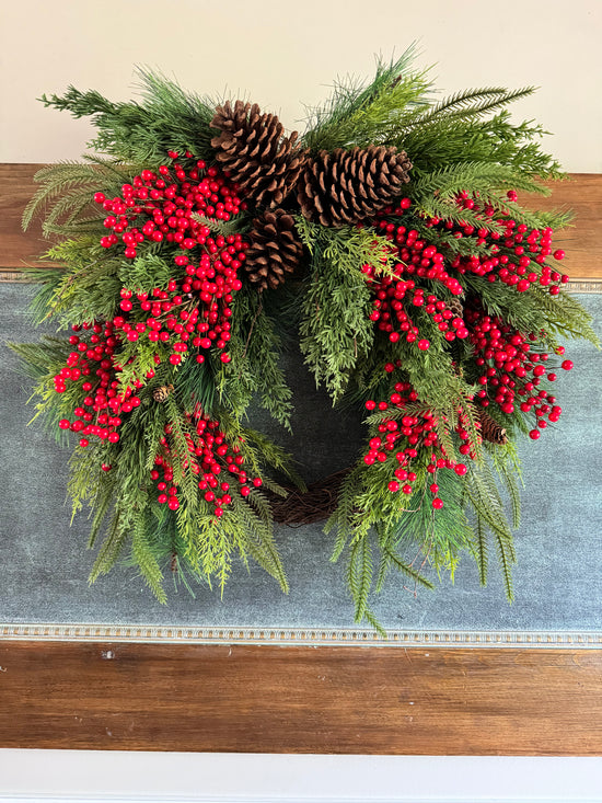 Faux Red Berry & Pinecone Wreath