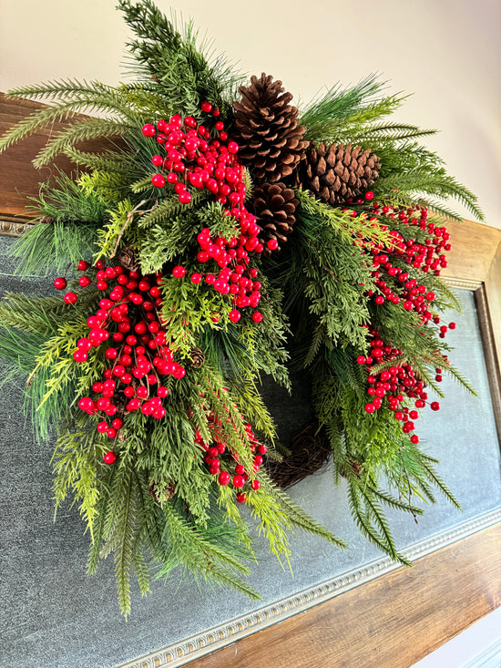 Faux Red Berry & Pinecone Wreath