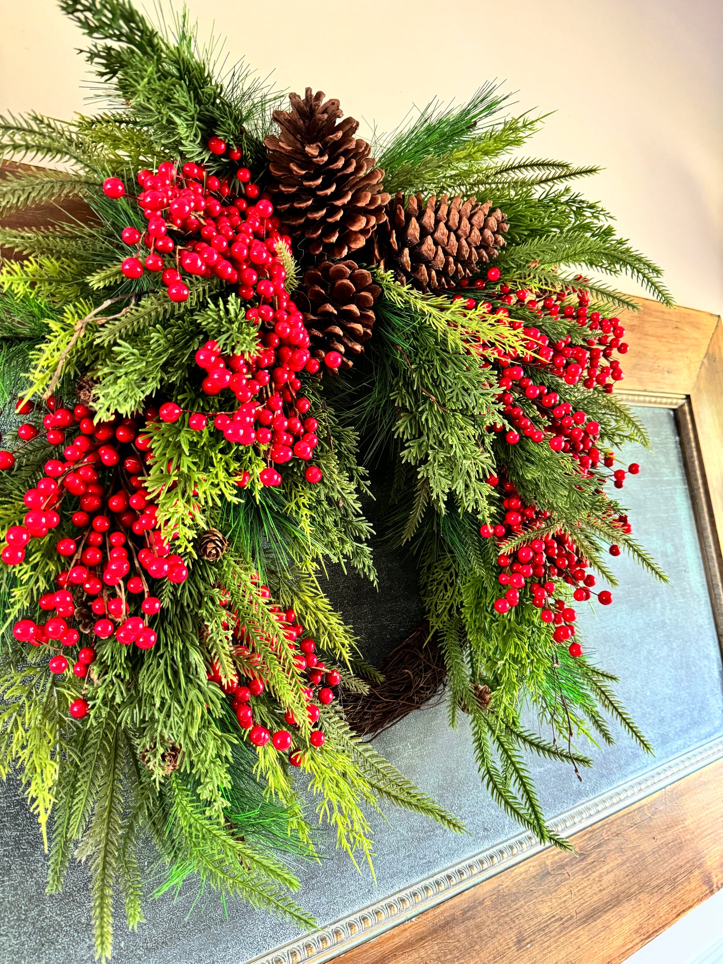 Faux Red Berry & Pinecone Wreath