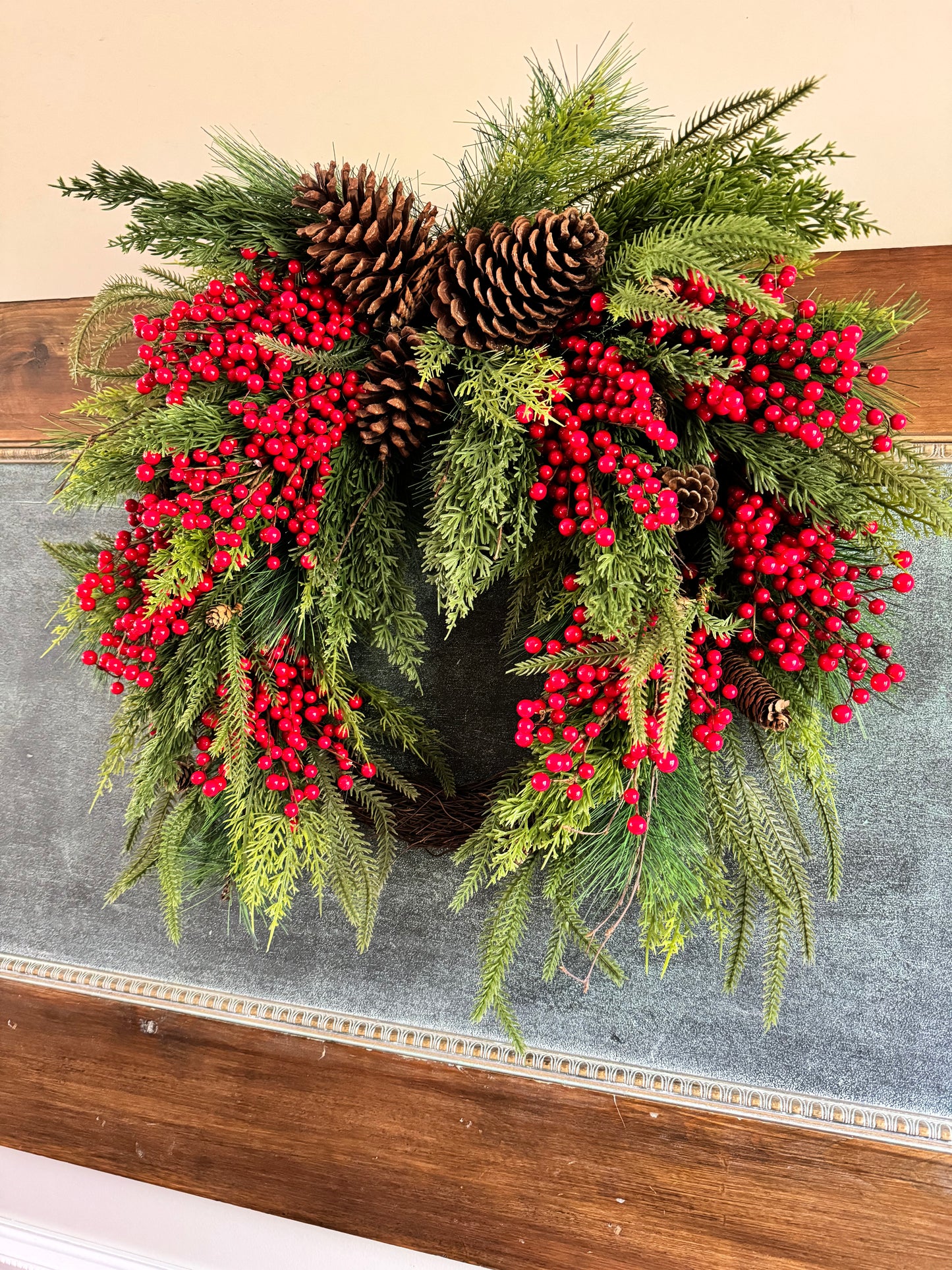 Faux Red Berry & Pinecone Wreath
