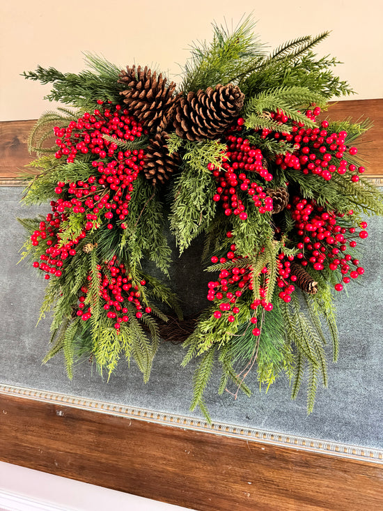 Faux Red Berry & Pinecone Wreath