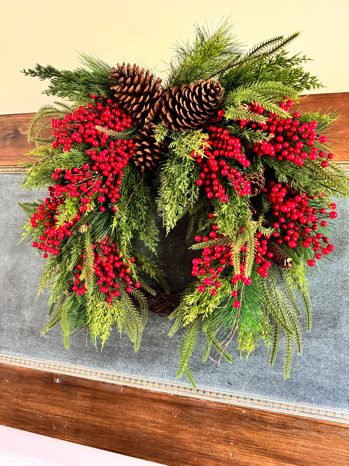Faux Red Berry & Pinecone Wreath
