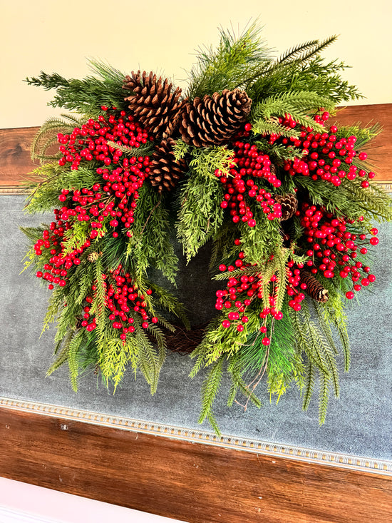 Faux Red Berry & Pinecone Wreath