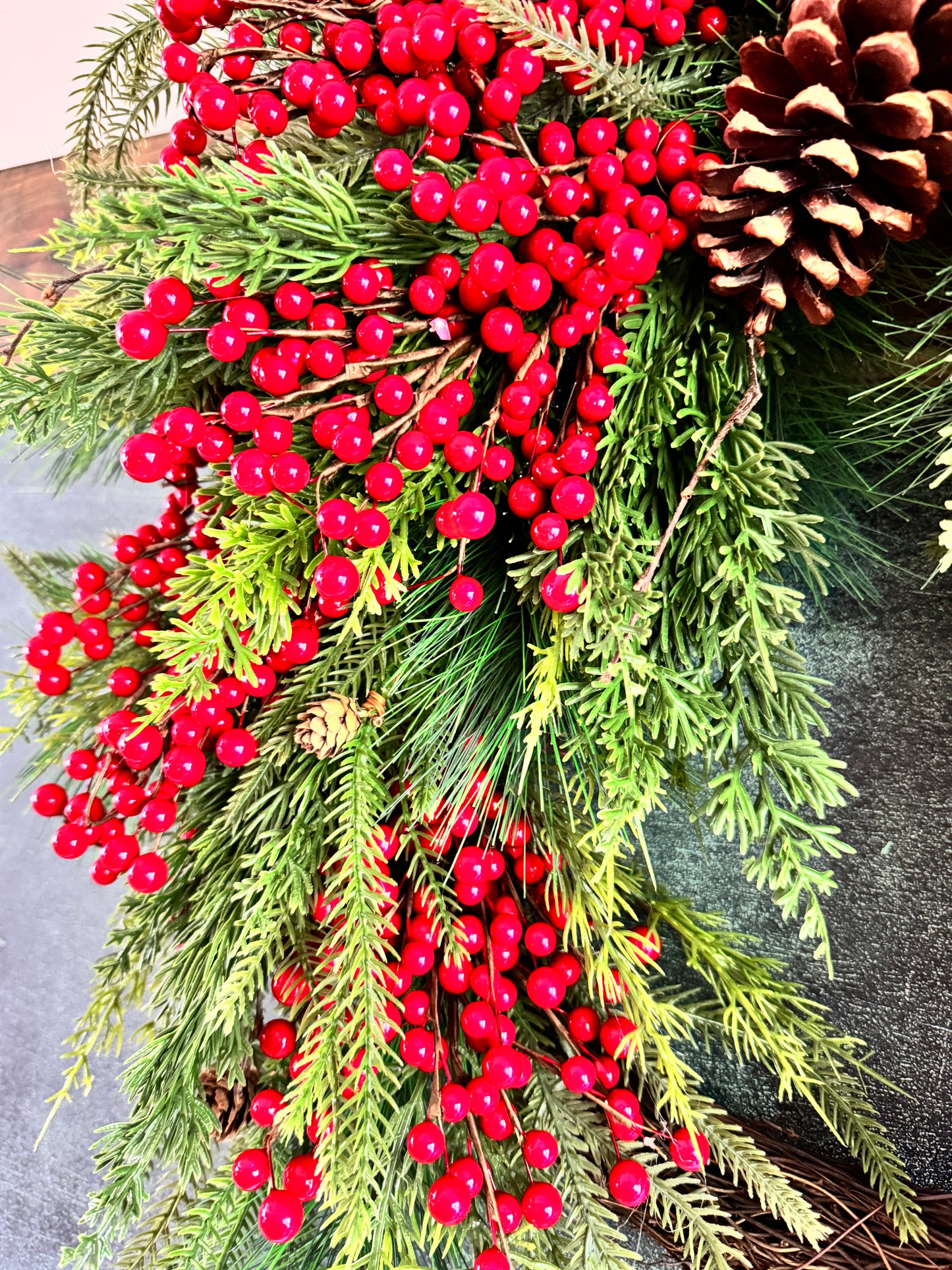 Faux Red Berry & Pinecone Wreath