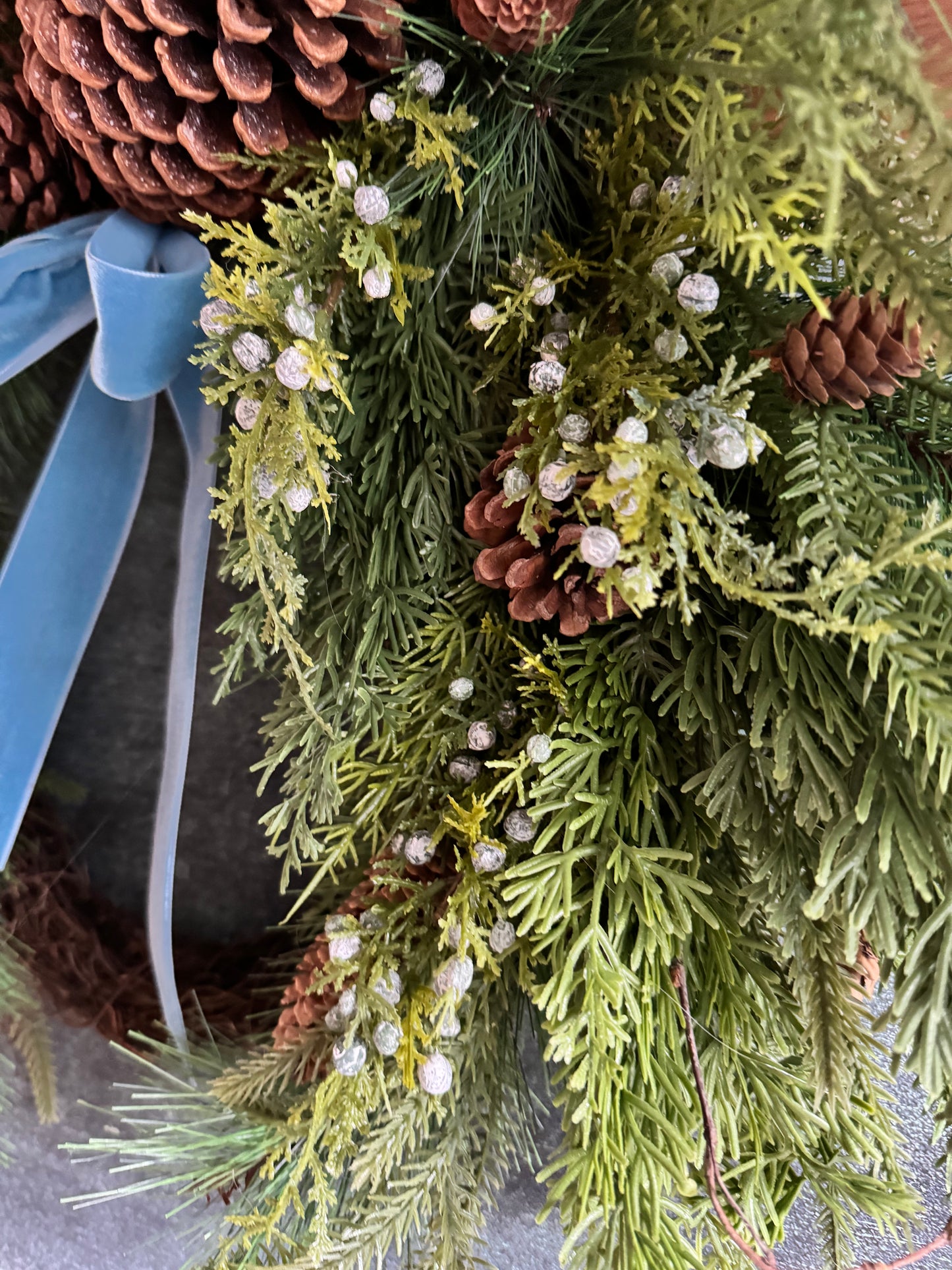 Faux Juniper Berry & Pinecone Wreath with bow