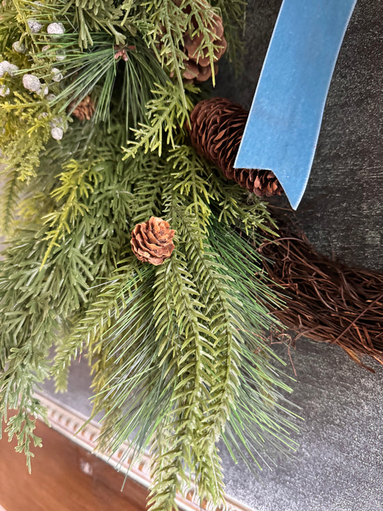 Faux Juniper Berry & Pinecone Wreath with bow