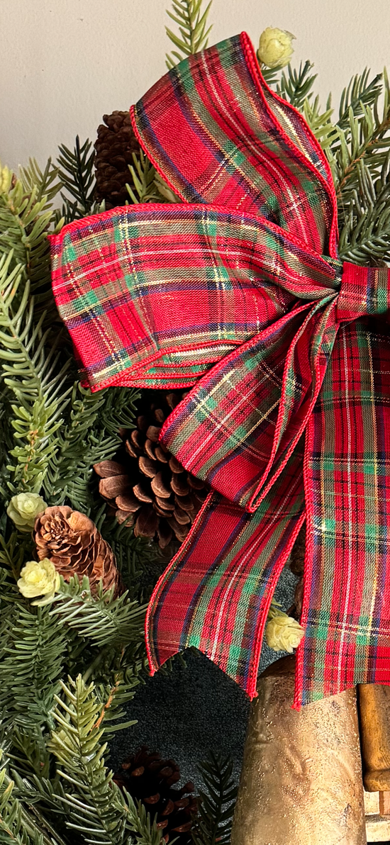 Holiday Bells Wreath with plaid bow