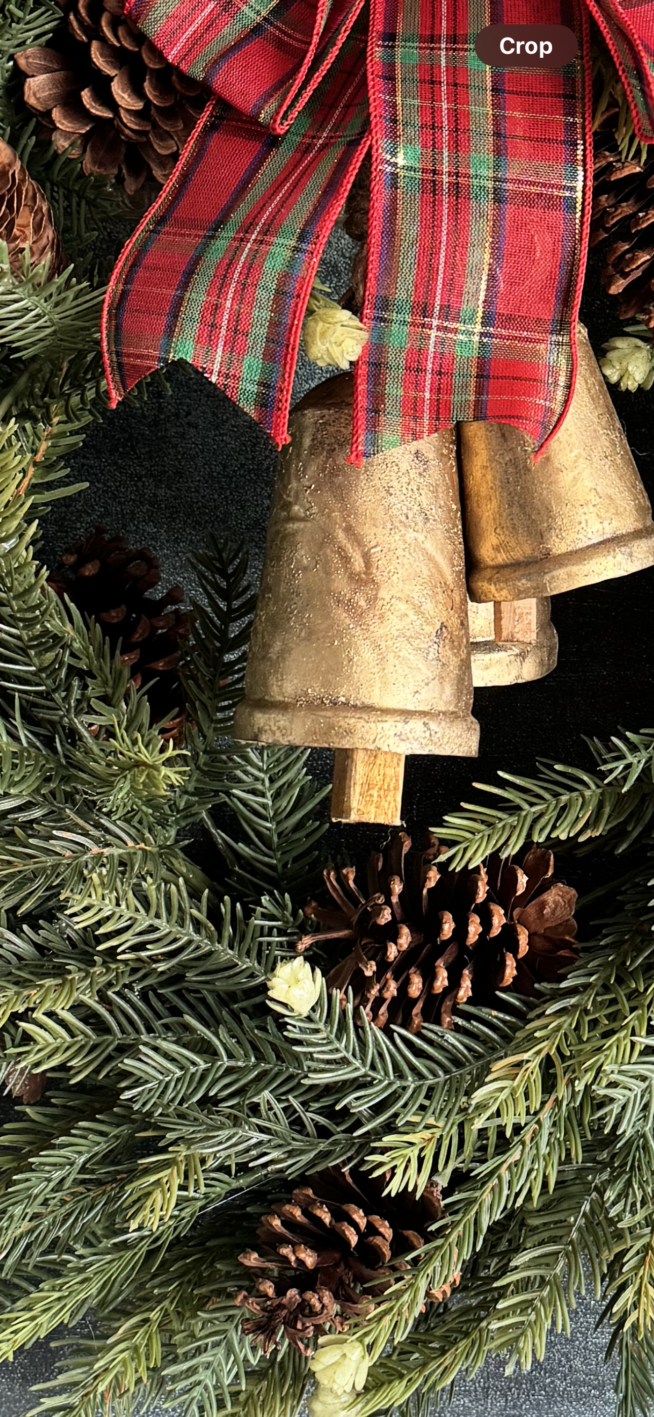 Holiday Bells Wreath with plaid bow