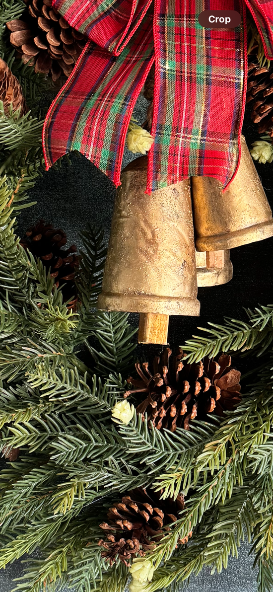 Holiday Bells Wreath with plaid bow