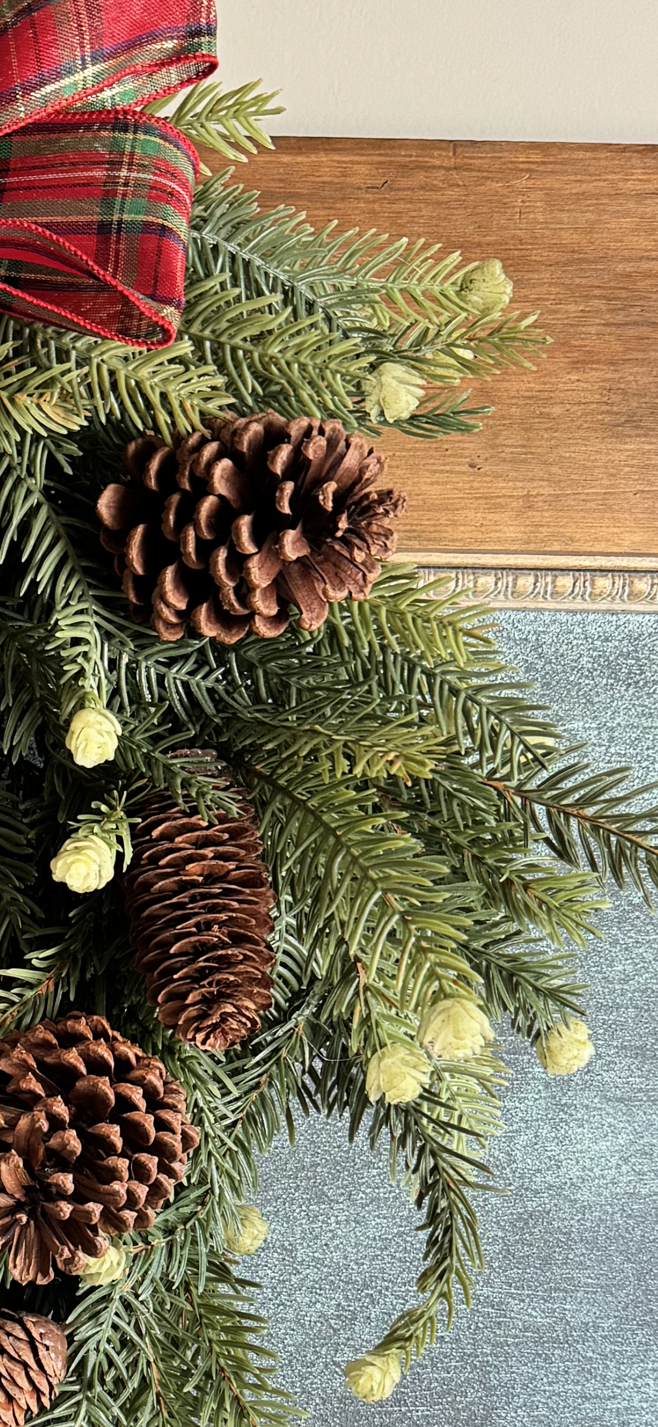 Holiday Bells Wreath with plaid bow